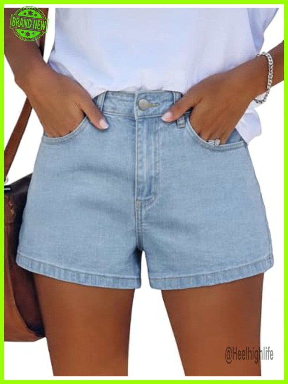 High Waisted Stretchy Wide Leg Jean Shorts with Pockets, Baggy Jorts